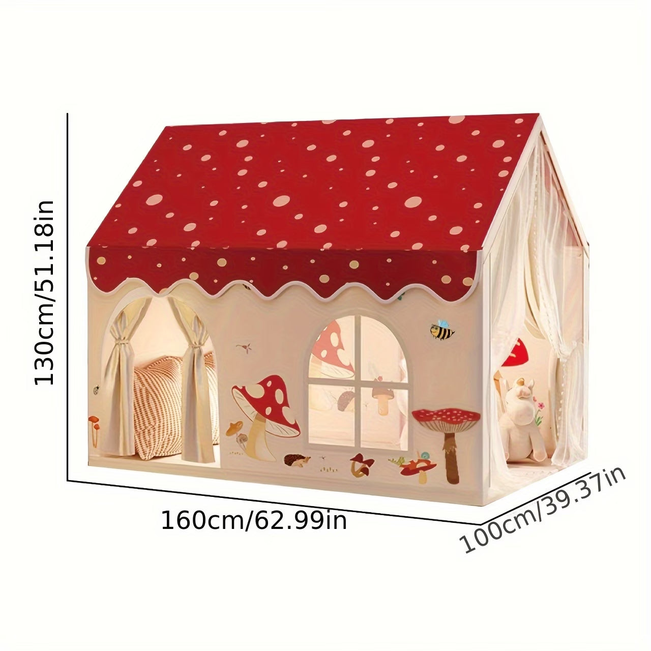 Kids' Mushroom House Play Tent - Large Extended Version with Two Doors & Window for Indoor & Outdoor Play