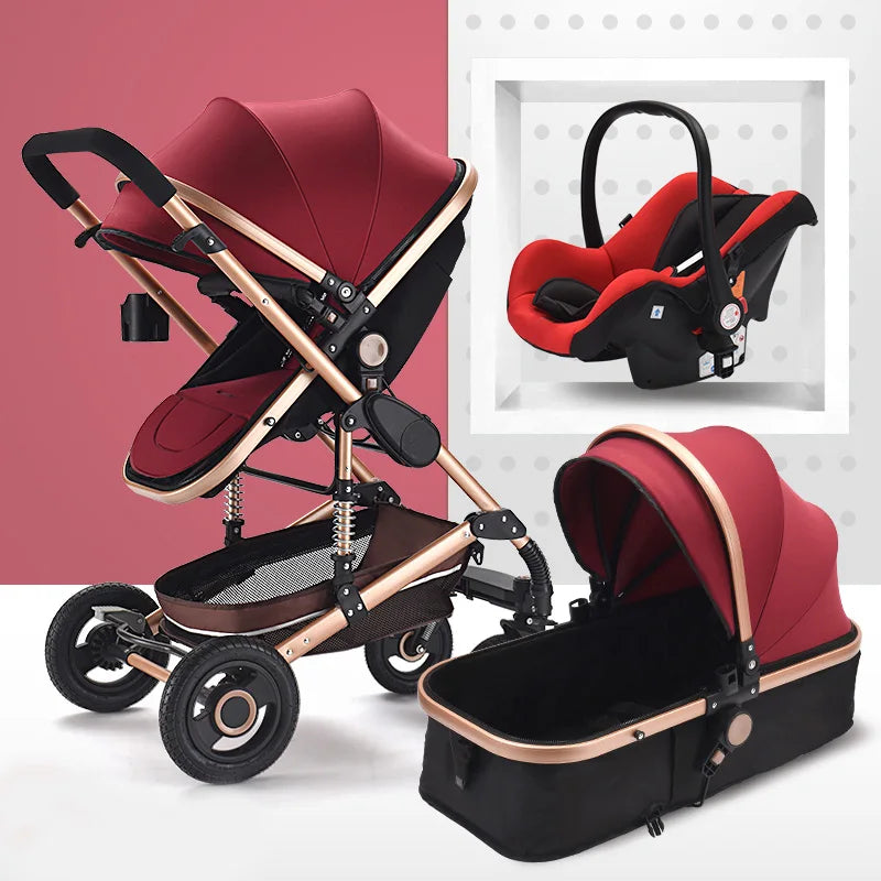 Multifunctional 3 in 1 Baby Stroller High Landscape Stroller Folding Carriage