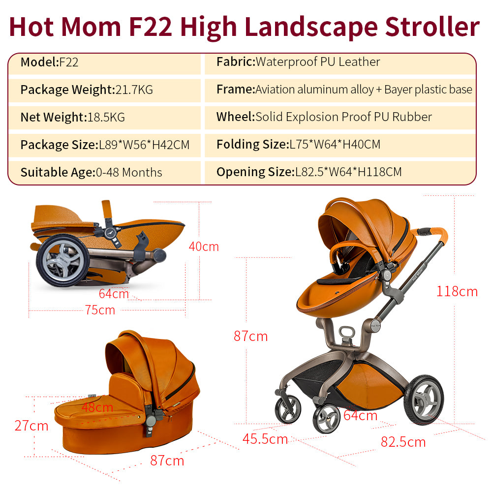 Hot Mom High Landscape 3 in 1 Baby Pushchair Stroller With Car Seat
