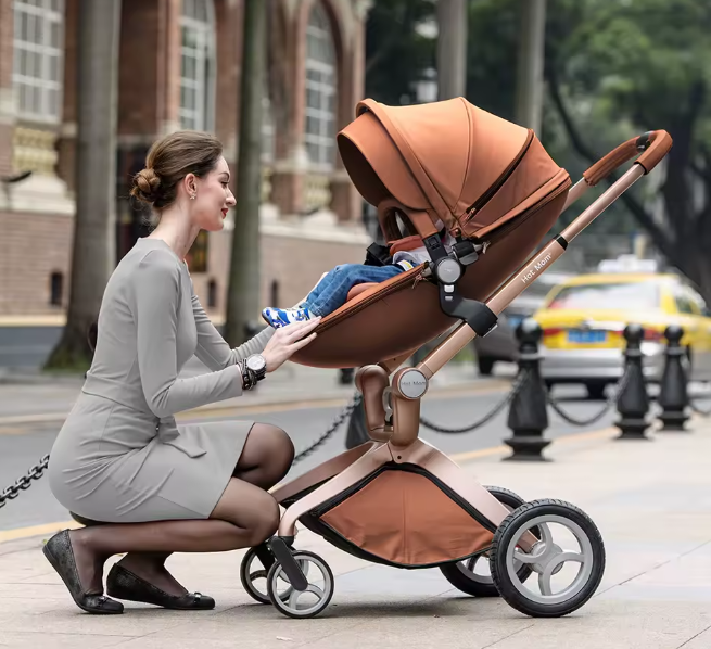 Hot Mom Brand Leather Baby Stroller travel system and Bassinet Combo
