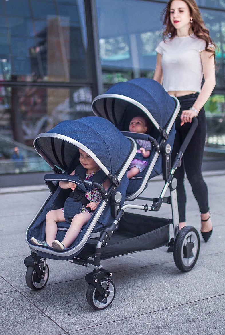 Semaco Luxury Leather Double Twin Baby Stroller With Convertible Bassinet