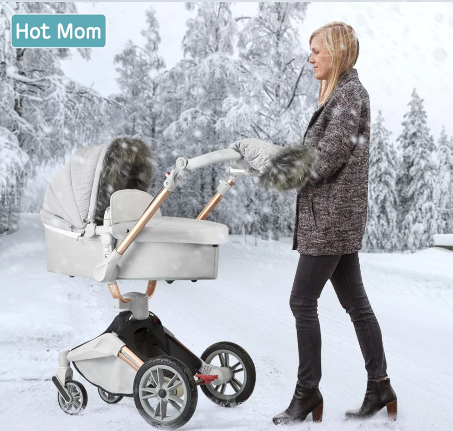 Hot Mom F023 /f22 Stroller Accessories Winter Outkit With Footmuff And Winter Gloves Thickened Canopy