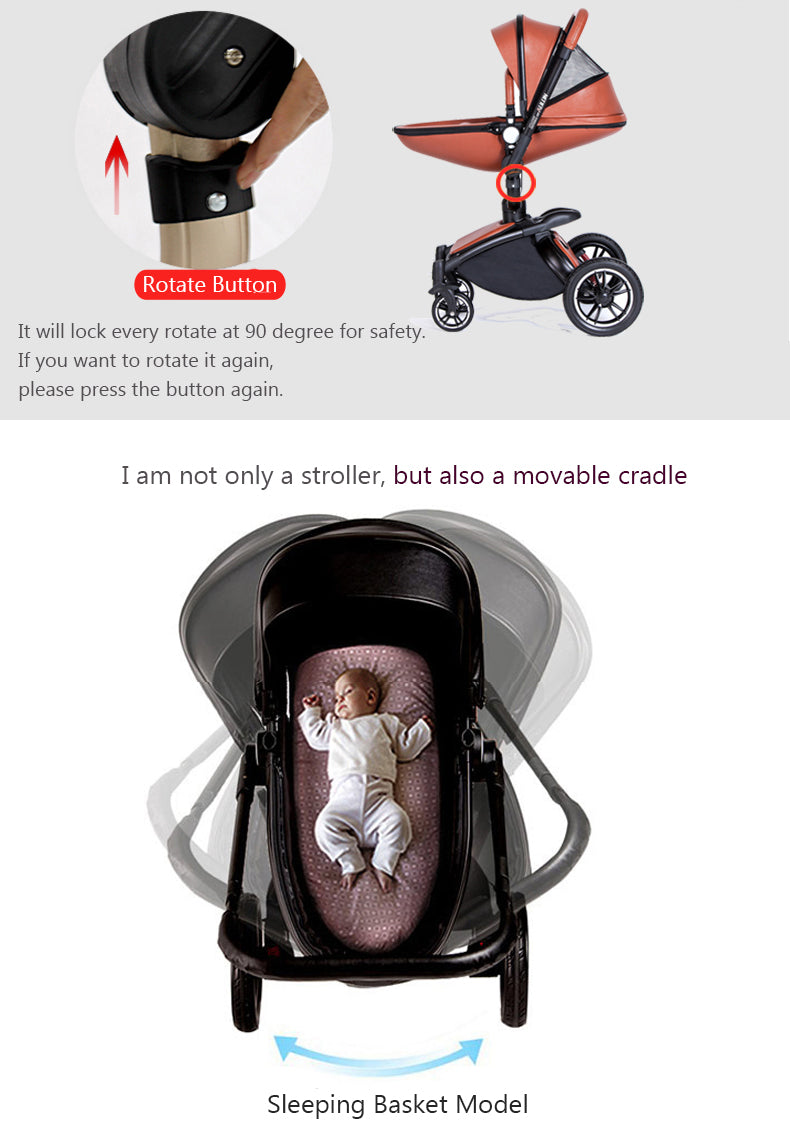 New Max Of Aulon Luxury 2-in-1 Baby Stroller With Bassinet Leather 360 Degrees Rotating