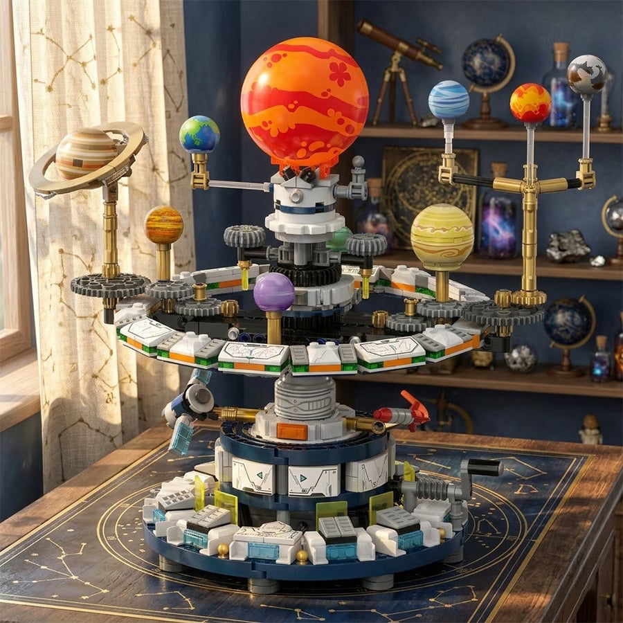 Mini Building Blocks Solar System Mechanical Gear Orrery - STEM Astronomy Educational Assembly Kit