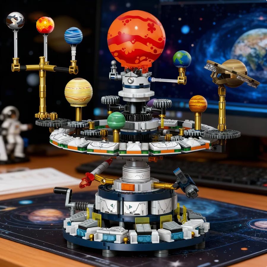 Mini Building Blocks Solar System Mechanical Gear Orrery - STEM Astronomy Educational Assembly Kit