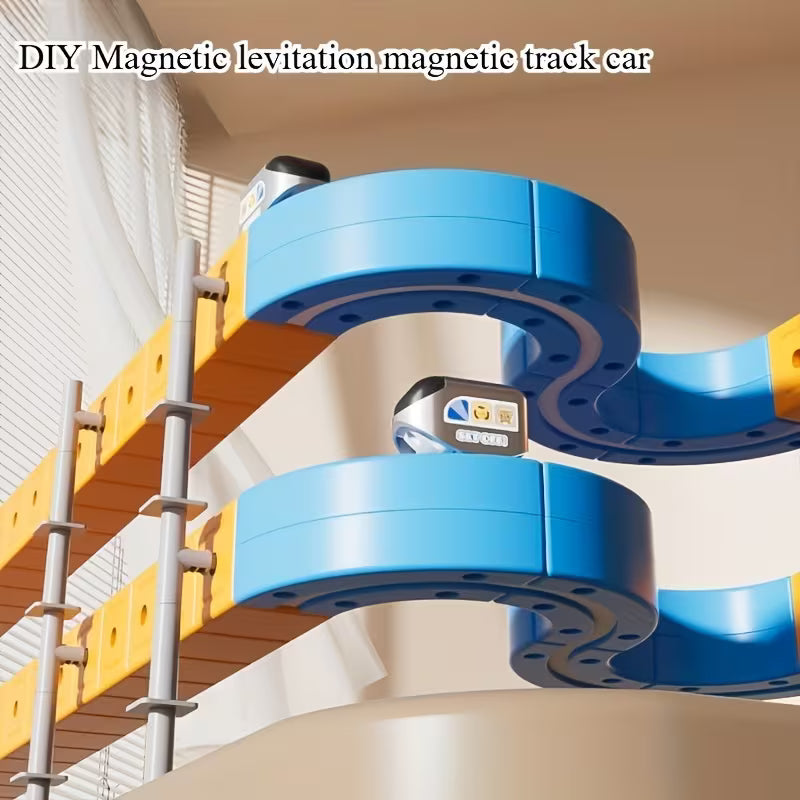 DIY Magnetic Race Car Track Set - Flexible Building Kit with Electric Train & Traffic Signs