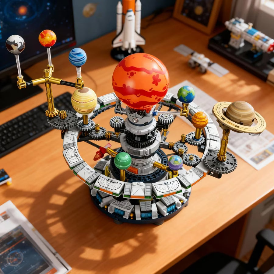 Mini Building Blocks Solar System Mechanical Gear Orrery - STEM Astronomy Educational Assembly Kit