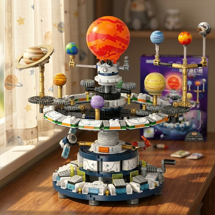 Mini Building Blocks Solar System Mechanical Gear Orrery - STEM Astronomy Educational Assembly Kit
