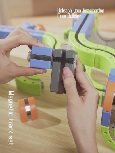 DIY Magnetic Race Car Track Set - Flexible Building Kit with Electric Train & Traffic Signs