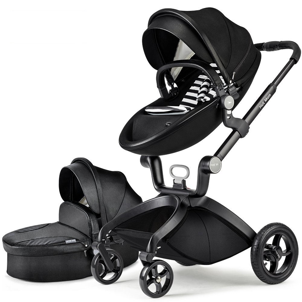 Hot Mom Brand Leather Baby Stroller travel system and Bassinet Combo