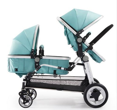 Poussette bébé double jumelle en cuir de luxe Semaco avec berceau convertible