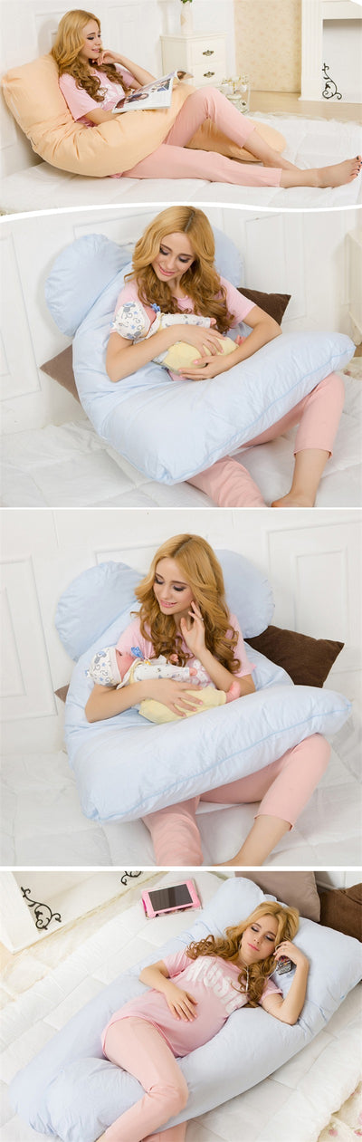 Grand oreiller en coton en forme de U pour femmes enceintes