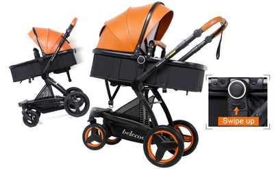 Belecoo Luxury 3 i 1 barnevogn med kumme og autostol barnevogn barnevogn med kapsel