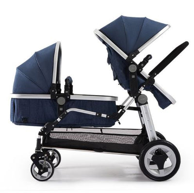 Poussette bébé double jumelle en cuir de luxe Semaco avec berceau convertible