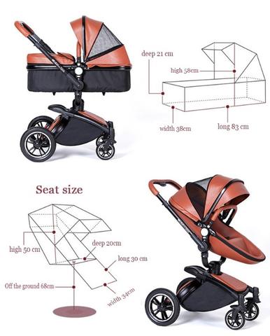 New Max Of Aulon Luxury 2-in-1 Baby Stroller With Bassinet Leather 360 Degrees Rotating