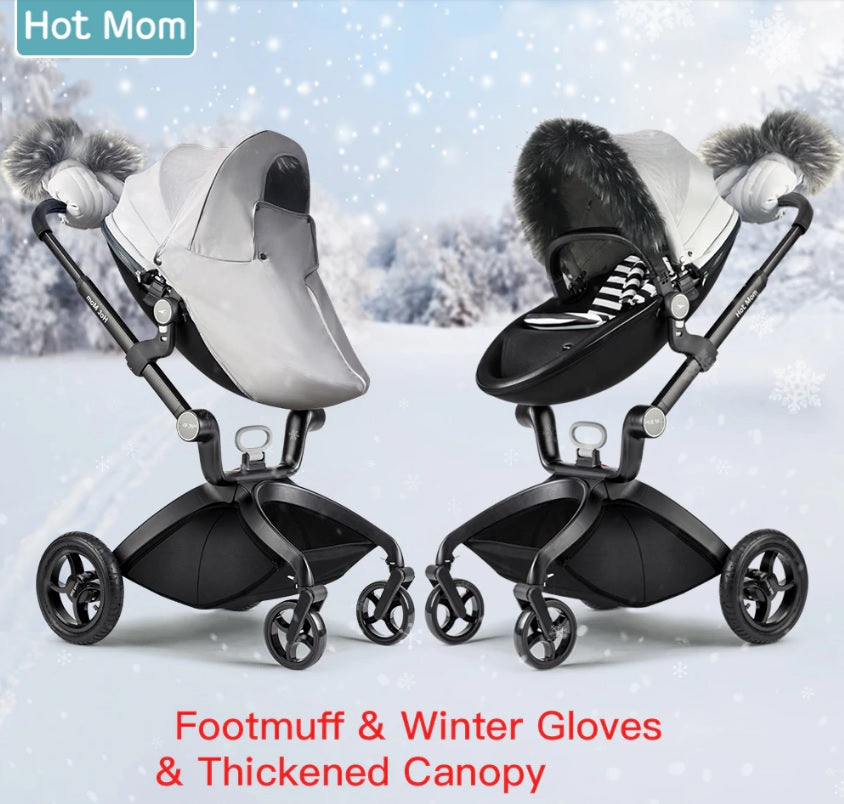 Hot Mom F023 /f22 Stroller Accessories Winter Outkit With Footmuff And Winter Gloves Thickened Canopy