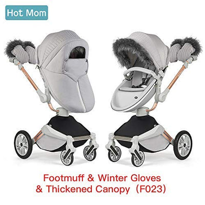 Hot Mom F023 /f22 Stroller Accessories Winter Outkit With Footmuff And Winter Gloves Thickened Canopy