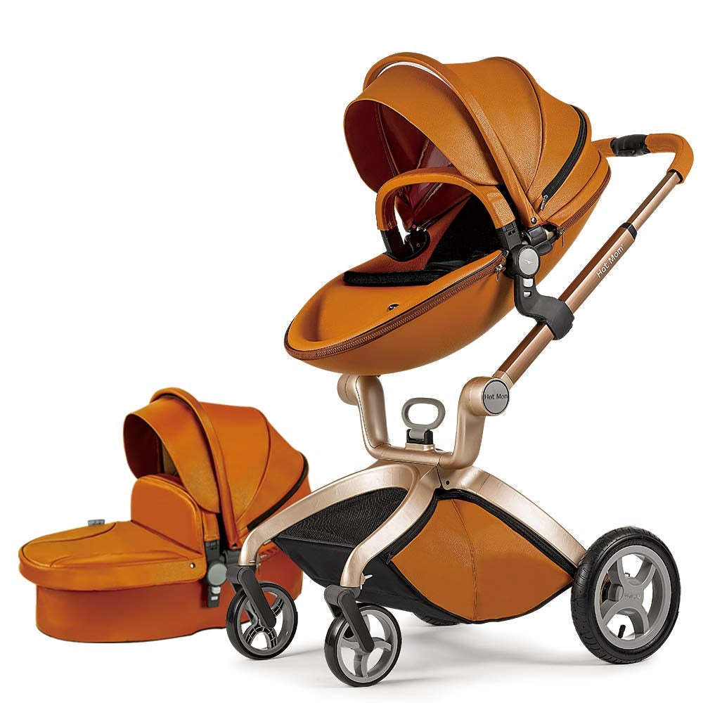 Hot Mom Brand Leather Baby Stroller travel system and Bassinet Combo